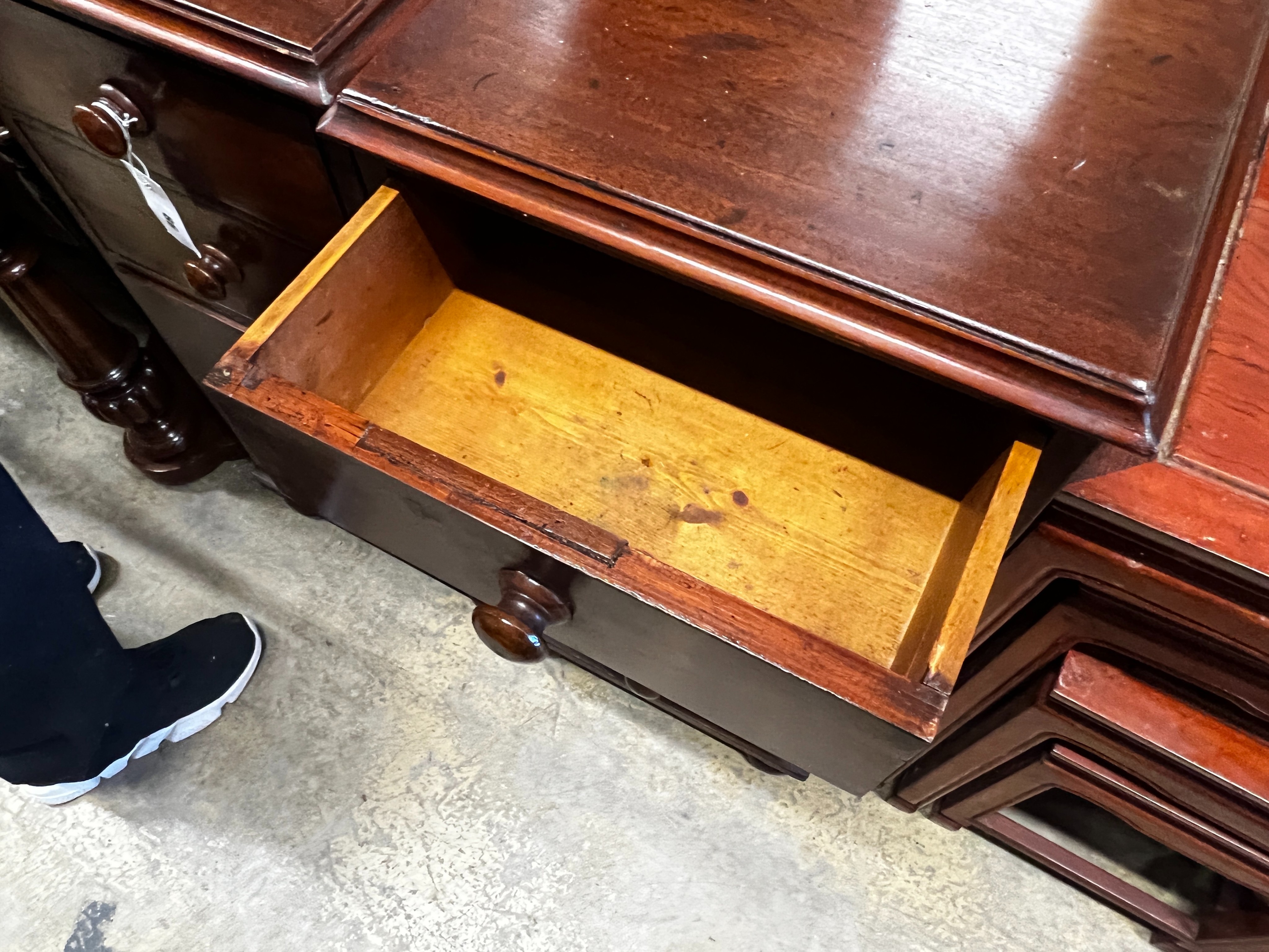 A pair of Victorian mahogany square four drawer bedside chests, (altered), 39cm, height 77cm